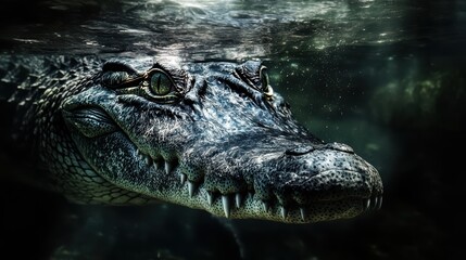 Obraz premium Crocodile Lurking Beneath the Water Surface