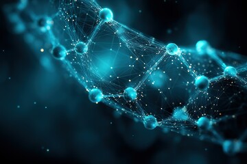 A blue and white image of a strand of molecules