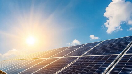 Solar Panels Against a Bright Sky