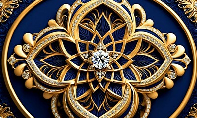 Obraz premium Jewelry background. Gold jewelry on a dark blue background