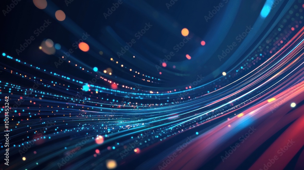 Poster abstract digital art with glowing lines and bokeh