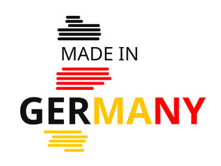 made in Germany text and map of Germany silhouette outline simplified, isolated