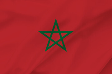 Morocco flag on waving silk background. Fabric texture. National icon of Morocco.