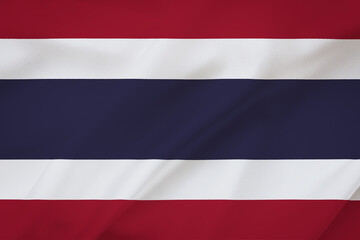 Thailand flag on waving silk background. Fabric texture. National icon of Thailand.