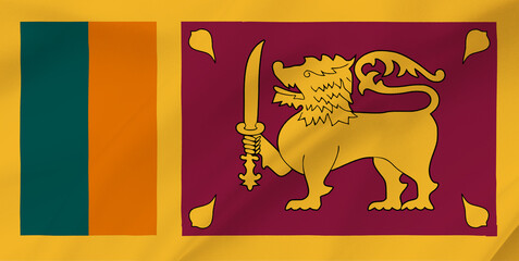 Sri Lanka flag on waving silk background. Fabric texture. National icon of Sri Lanka.