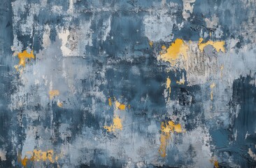 wall painted with gray and blue colors, with many small abstract patterns on it