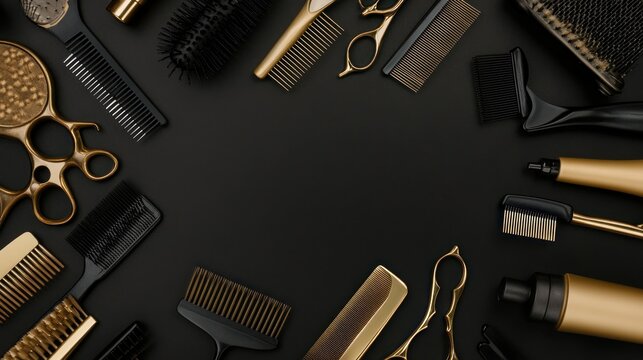 Beauty Salon Tools on Black Background
