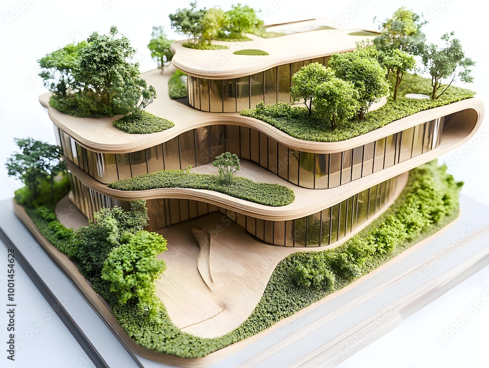 Aufkleber modern architectural model with greenery and curves