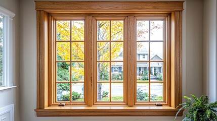 A beautifully finished wooden window frame in a stylish home interior.