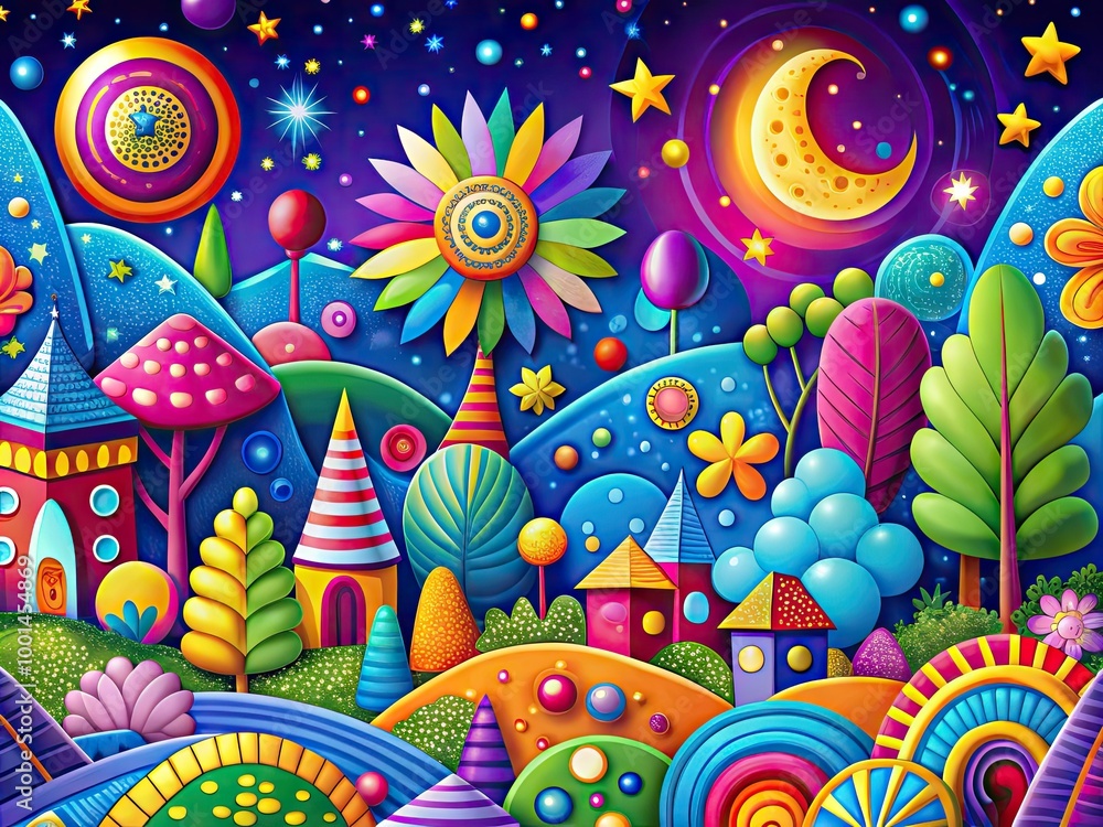 Poster colorful cartoon background with abstract shapes and patterns for creative projects and designs