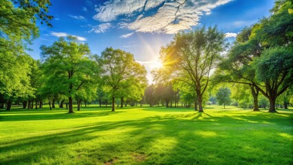 Obraz premium Vibrant Sunny Summer Day Park Green Grass Texture Background for Nature Photography