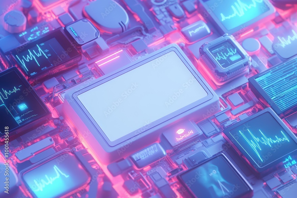 Poster a computer chip with a white screen on it