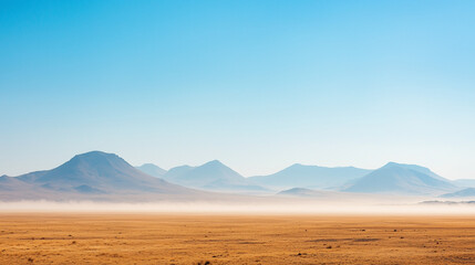 Fototapeta premium Hazy Landscape with Distant Mountains under Clear Sky