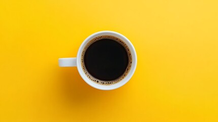 Top view of coffee cup on yellow and white background, generative ai