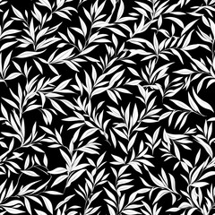 Black and White Seamless Floral Leaf Pattern