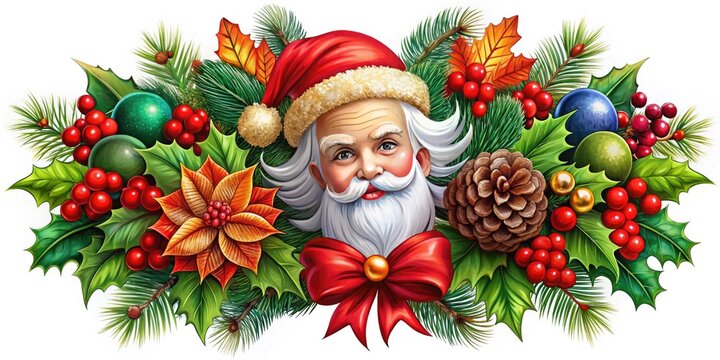 santa claus christmas wreath red bow holiday clip art preview