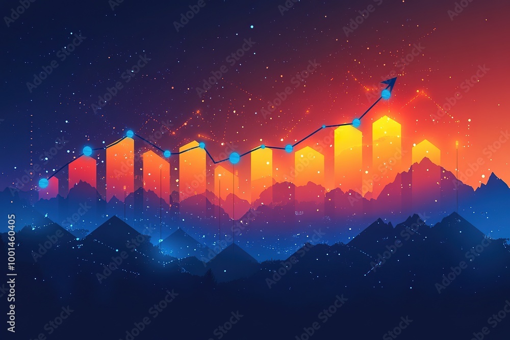 Poster a colorful graph with a blue arrow pointing upwards