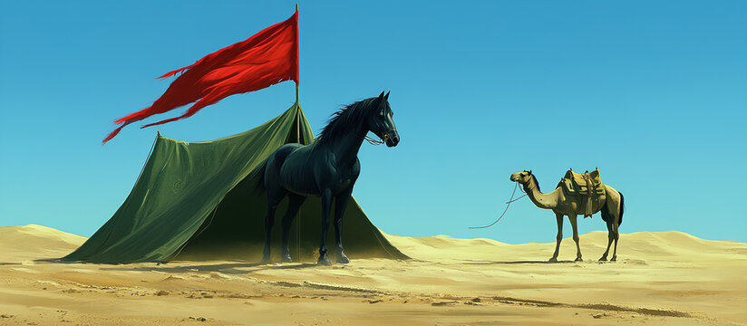 Muharram, Islamic Month, A festival of mourning and grief, Hazrat Hussain, Hazrat Abbas, Karbala, Ashura, Majlis, Matam, Shia, Religious Concept, Generative Ai