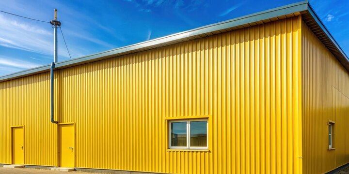 Modern Yellow Building with Fiberglass Panel Walls, Washable Attic, Grounding Wire, Lightning Rod, Gutter Tin
