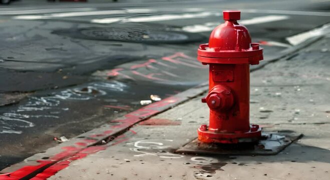 Red Fire Hydrant on a Cracked Sidewalk with Graffiti