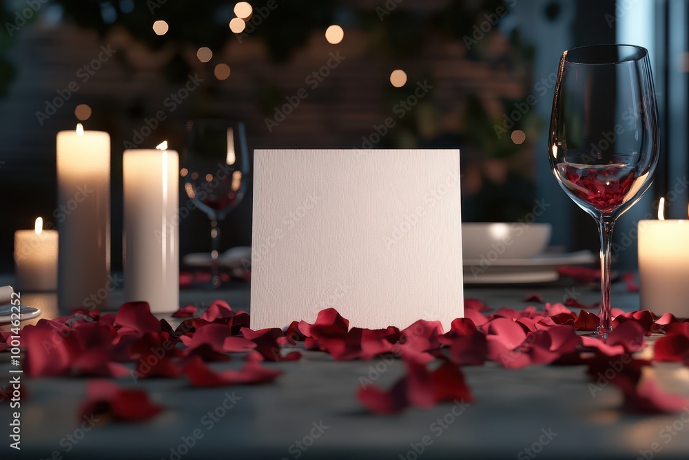 Poster a table with a white card on it and candles in the background