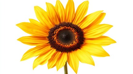 Fototapeta premium Sunflower with bright yellow petals and detailed brown center, a white background