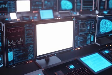 Obraz premium A computer monitor displays a brain with a red light on it