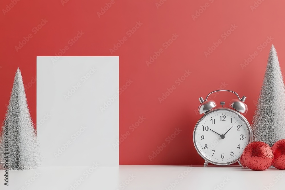 Poster a clock sits on a background with a white square in the foreground