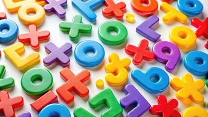 Colorful Math Numbers and Symbols on a White Background for Educational and Creative Purposes