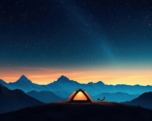 Mountain top campsite, star-filled night sky, peaceful and awe-inspiring