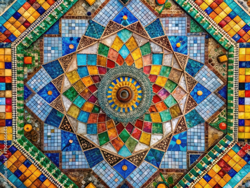 Poster Colorful Mozaic Pattern with Geometric Shapes Creating an Eye-Catching Visual Design Element