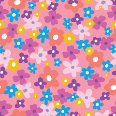 seamless floral pattern. Liberty style background of small mauve and lilac flowers. Small flowers scattered over a white background