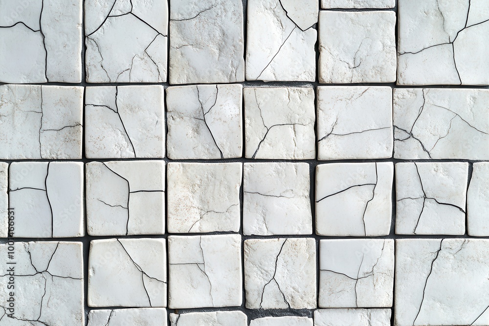 Poster white mosaic tiles with grid lines