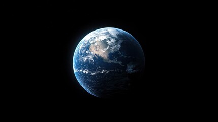 Naklejka premium A distant view of Earth as a blue marble in space, its vibrant surface glowing under the bright sunlight