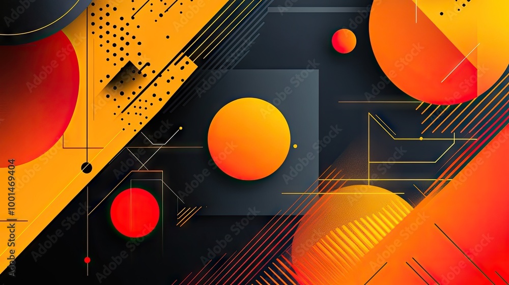 Poster simple yet eye-catching abstract banner with various geometric shapes like circles, triangles, and l