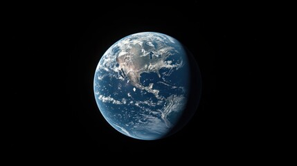Naklejka premium A full view of Earth as a blue marble in space, with continents, oceans, and clouds visible under the bright sunlight