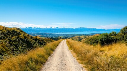 Fototapeta premium A scenic hike through the native bush of the Port Hills, offering stunning views of Christchurch city and the Canterbury Plains