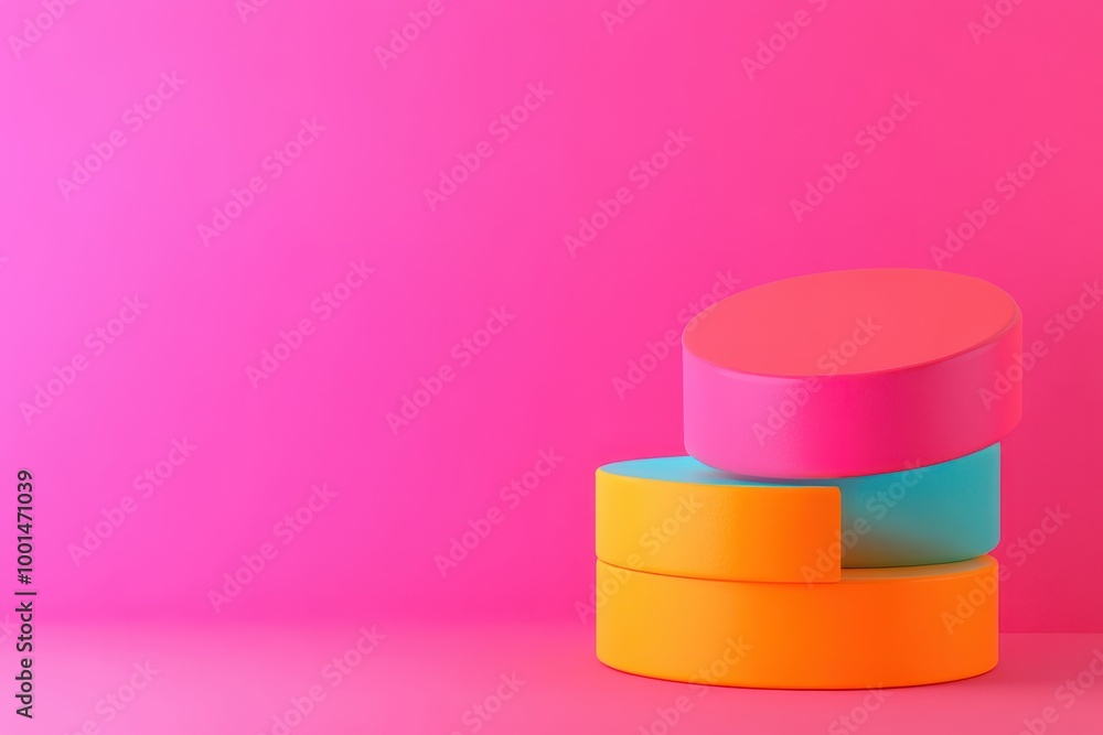 Poster a stack of colorful blocks on a pink background