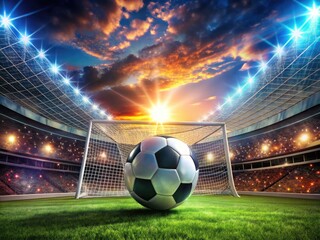 Colorful Soccer Cartoon Illustration with a Ball, Goal, Field, and Exciting Action Elements