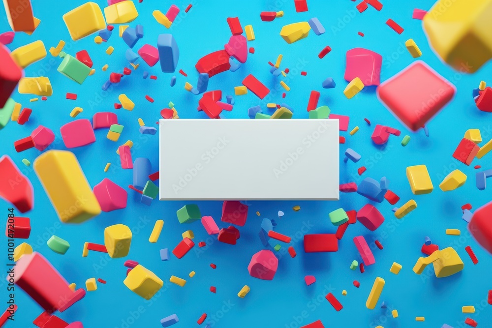 Poster a colorful explosion of blocks with a white box in the middle