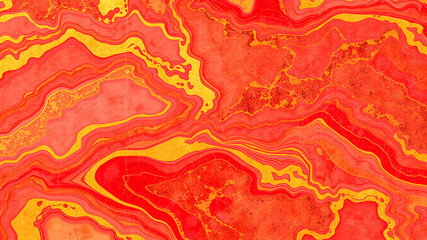 Fototapeta premium Natural marble pattern, gold and red colors, luxurious texture, elegant swirls, glossy finish, vibrant and rich hues. Generative AI