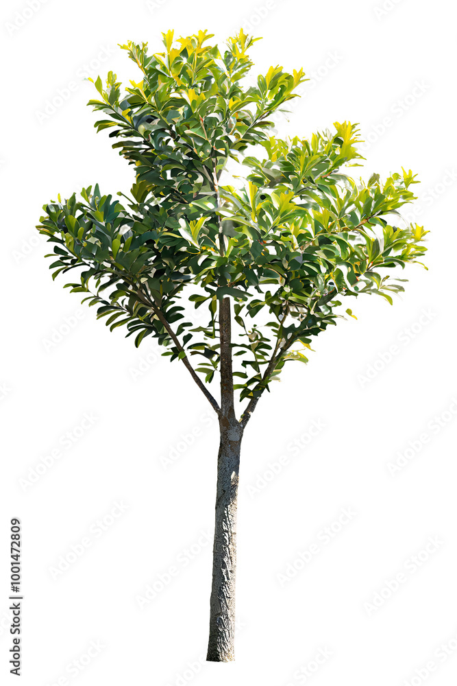 Wall mural tree on transparent background, realistic tree with green leaf branch bush stand alone isolate and b