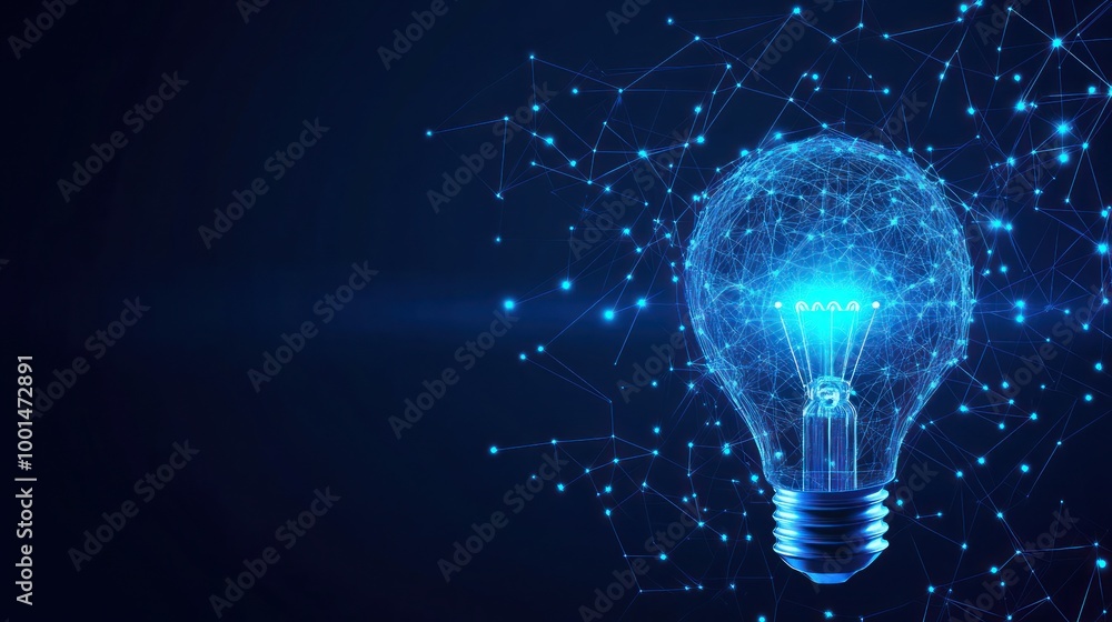 Poster glowing lightbulb with network connection