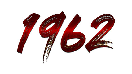 3D blood red number design of 1962 on white background.