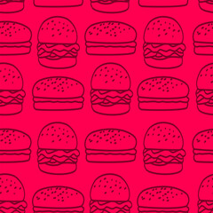 doodle burger pattern background. doodle fast food burger seamless pattern background. seamless pattern of burger in doodle style. Seamless Pattern of a Cheese Burger or Hamburger. hamburger pattern.