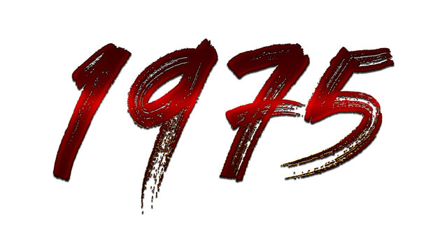 3D blood red number design of 1975 on white background.