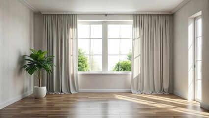 Minimalist interior with empty space and window curtains for peaceful atmosphere