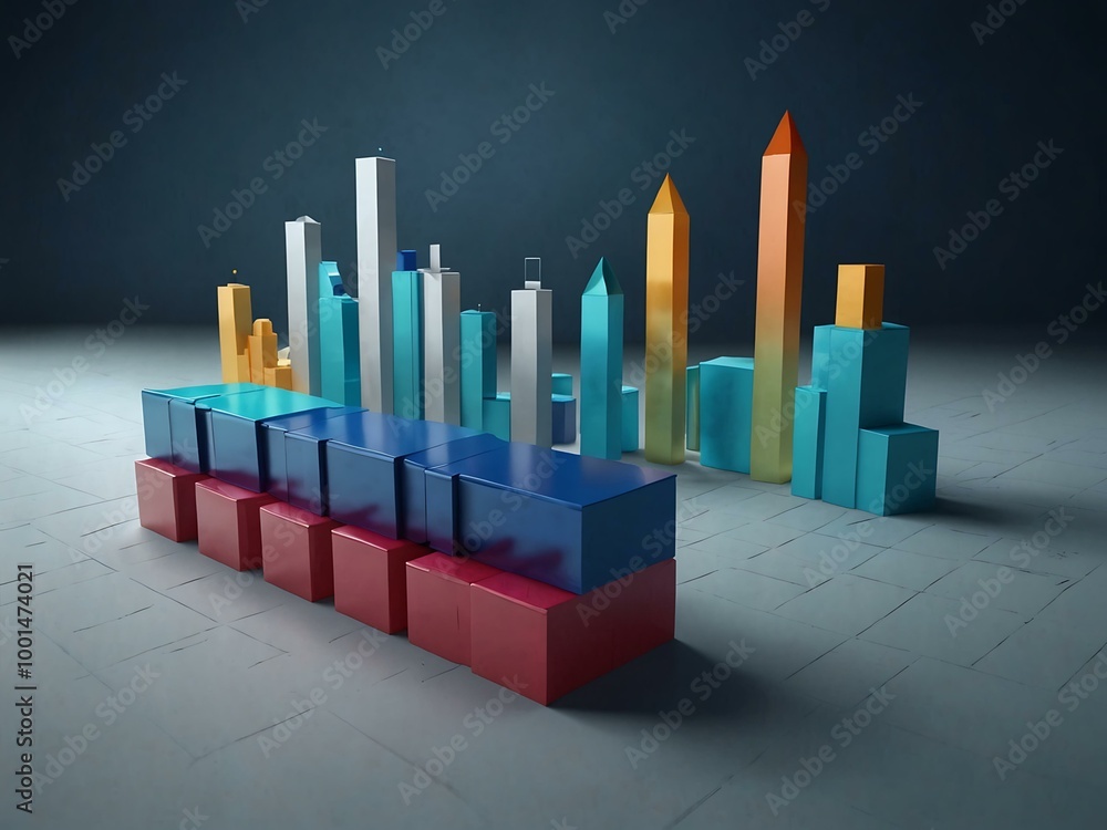 Poster 3d graph on a blue background for data analysis presentations.