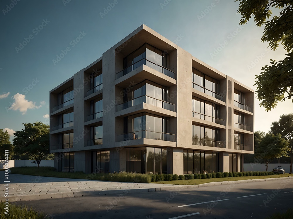 Poster 3d rendering of a modern building.