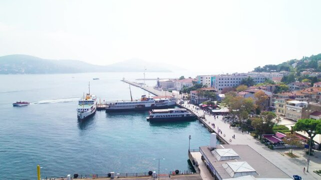 Heybeliada Island in Istanbul, Turkey. Heybeliada is the second largest of the Princes Islands in the Sea of Marmara. Drone shot.
